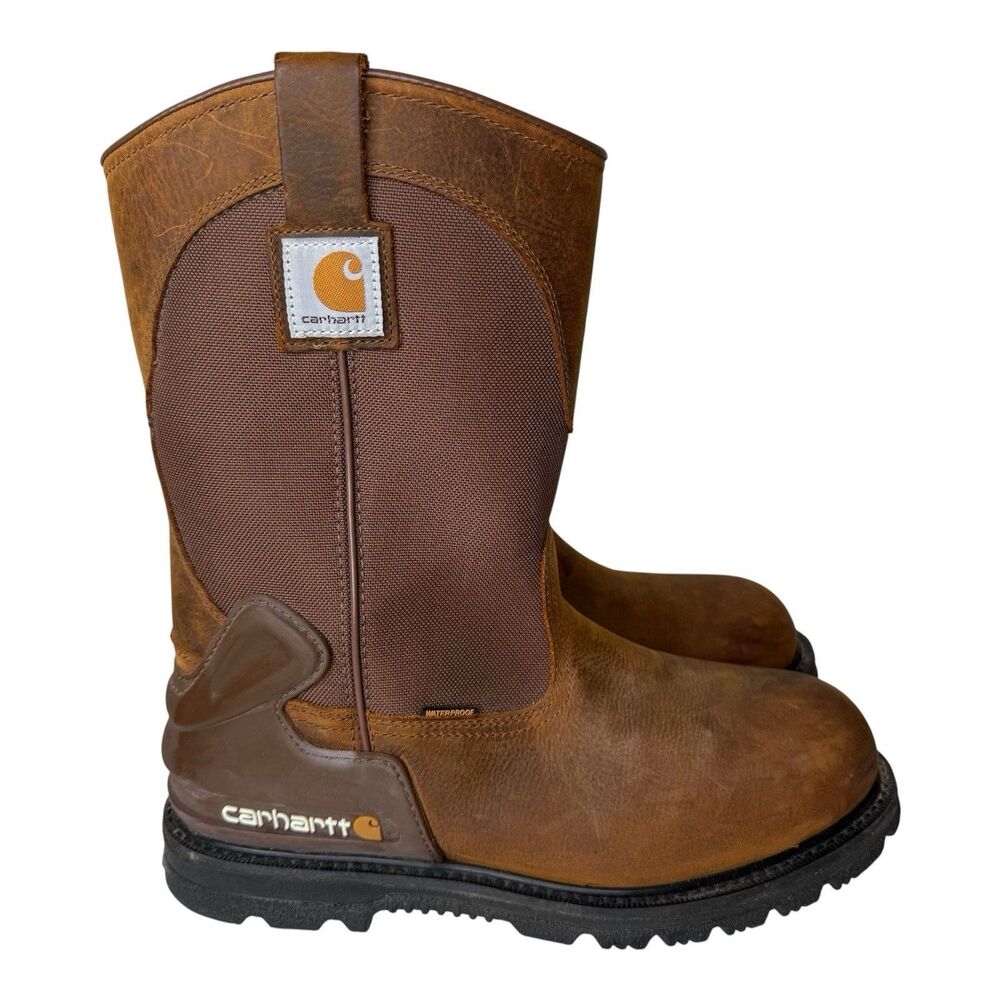 Carhartt Mens 11.5 Wide Wellington Work Boots Soft Toe 11" Brown Leather CMP1100